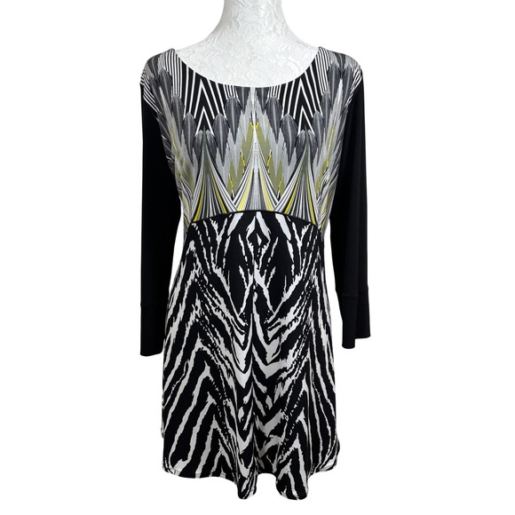 Eva Varro Dresses & Skirts - Eva Varro Black Abstract Zebra Scoop Neck Long Sleeve Tunic Mini Dress Womens XL
